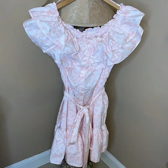 Lisa Marie Fernandez Off The Shoulder Floral Ruffle Mini Dress Pink Size 3X NWT| - Picture 5 of 17